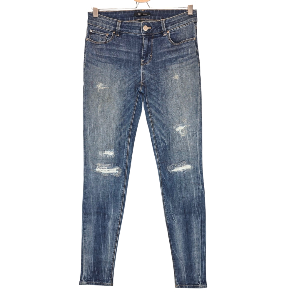 WHITE HOUSE‎ BLACK MARKET Skinny Leg Jeans Distressed Stretch Blue Denim Women 2